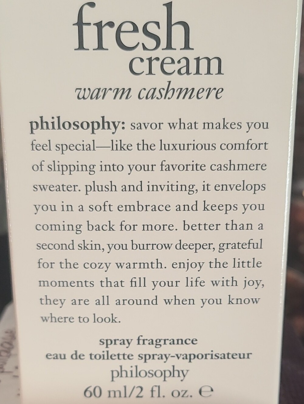 Philosophy Fresh Cream Warm Cashmere Spray Fragrance - White